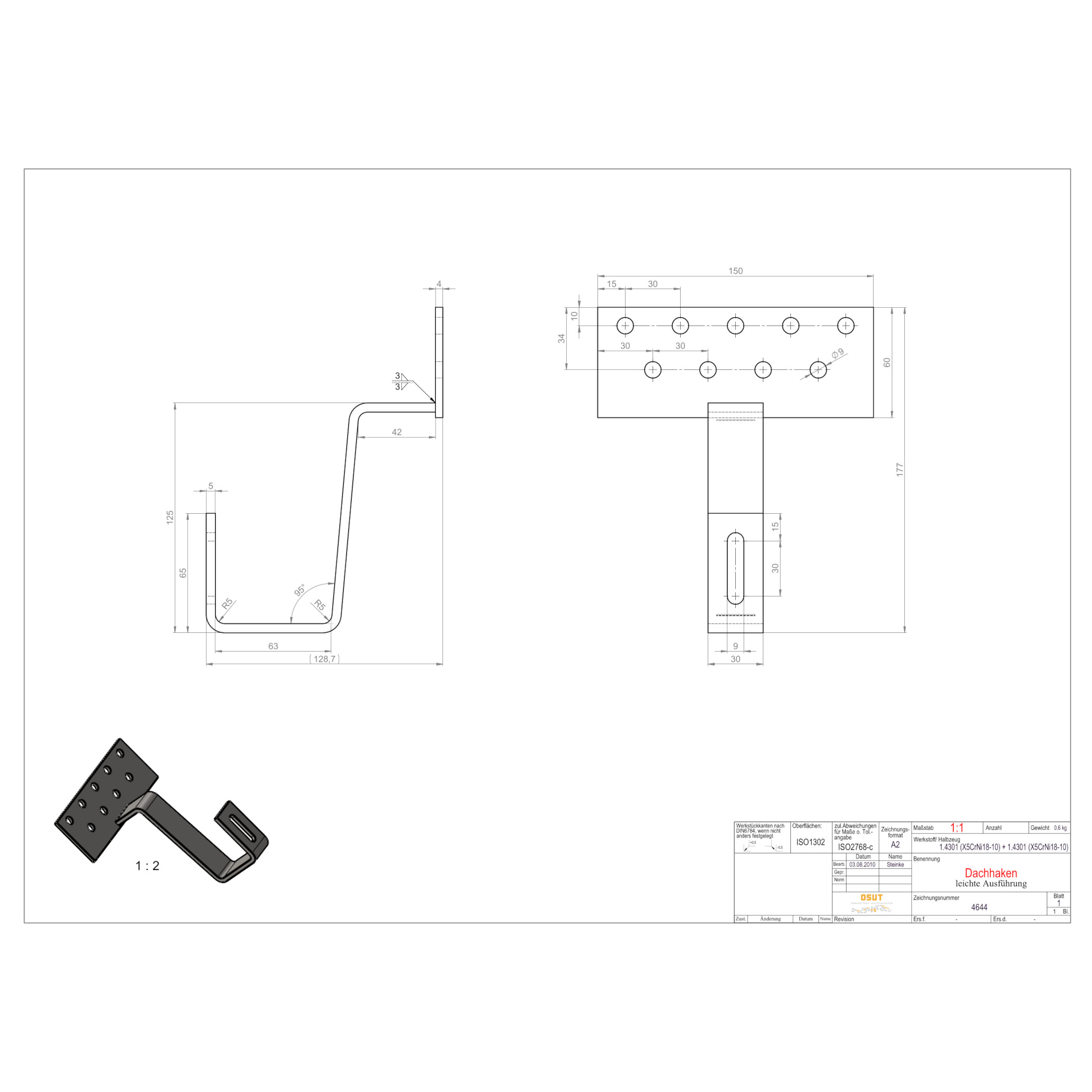 4644 Dachhaken leichte Ausführung | Haken: 5x30 | Material: 1.4301