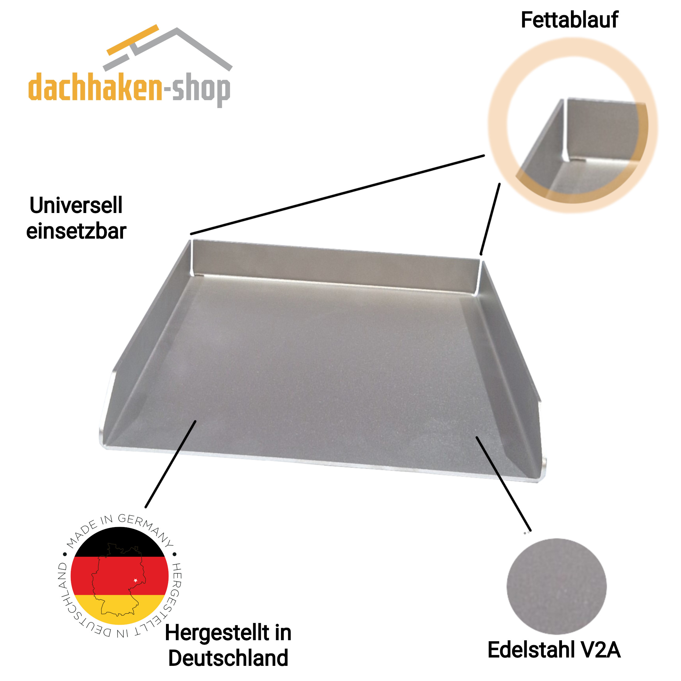 Grillplatte Plancha | Edelstahl V2A | 40 x 30 cm /  3 mm Material