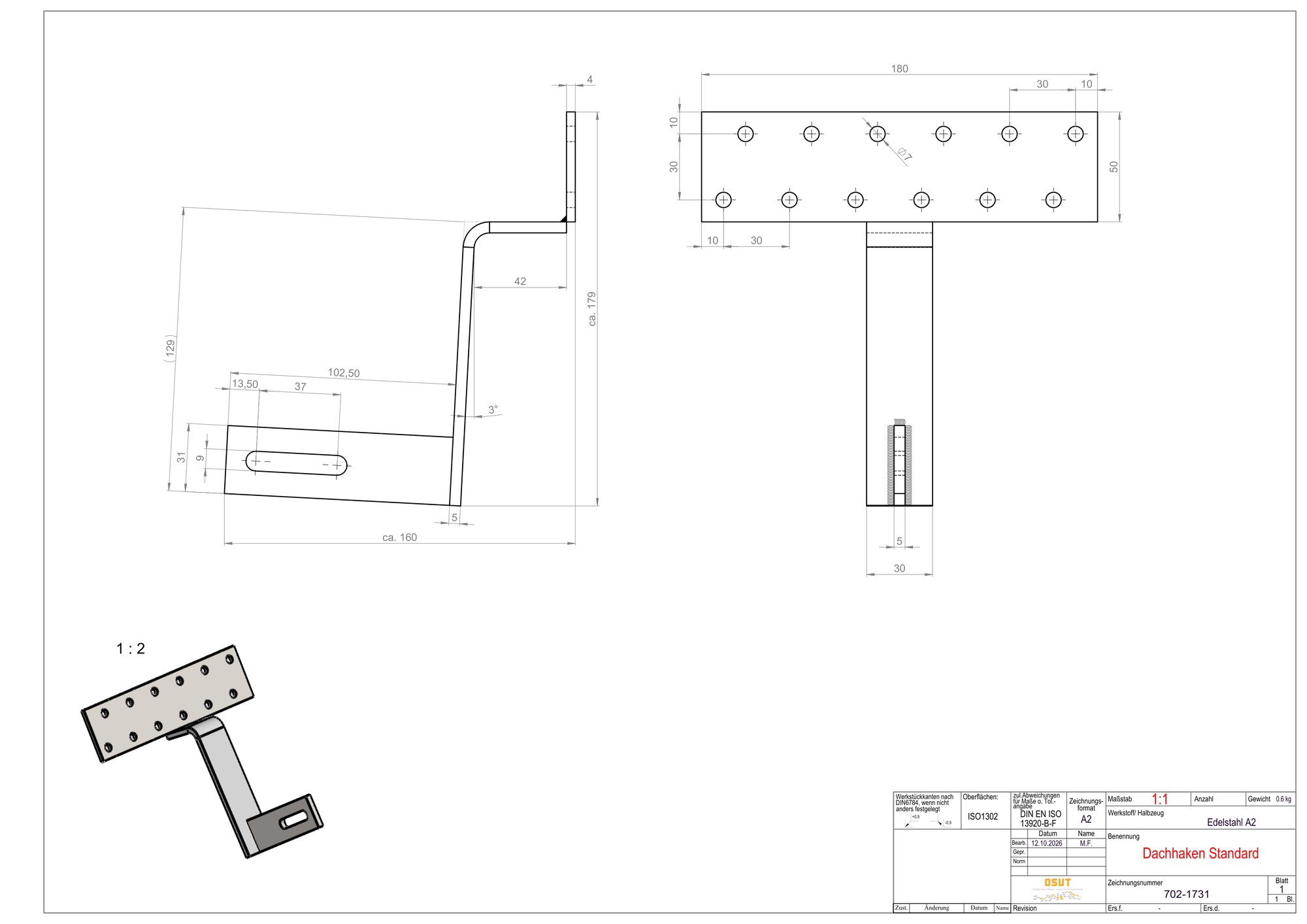 Dachhaken Edelstahl 180-7-44 - 90° – Mounting Systems
